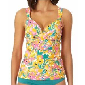 Anne Cole Womens Floral Underwire Tankini Swim Top Orange Green 32C/34B